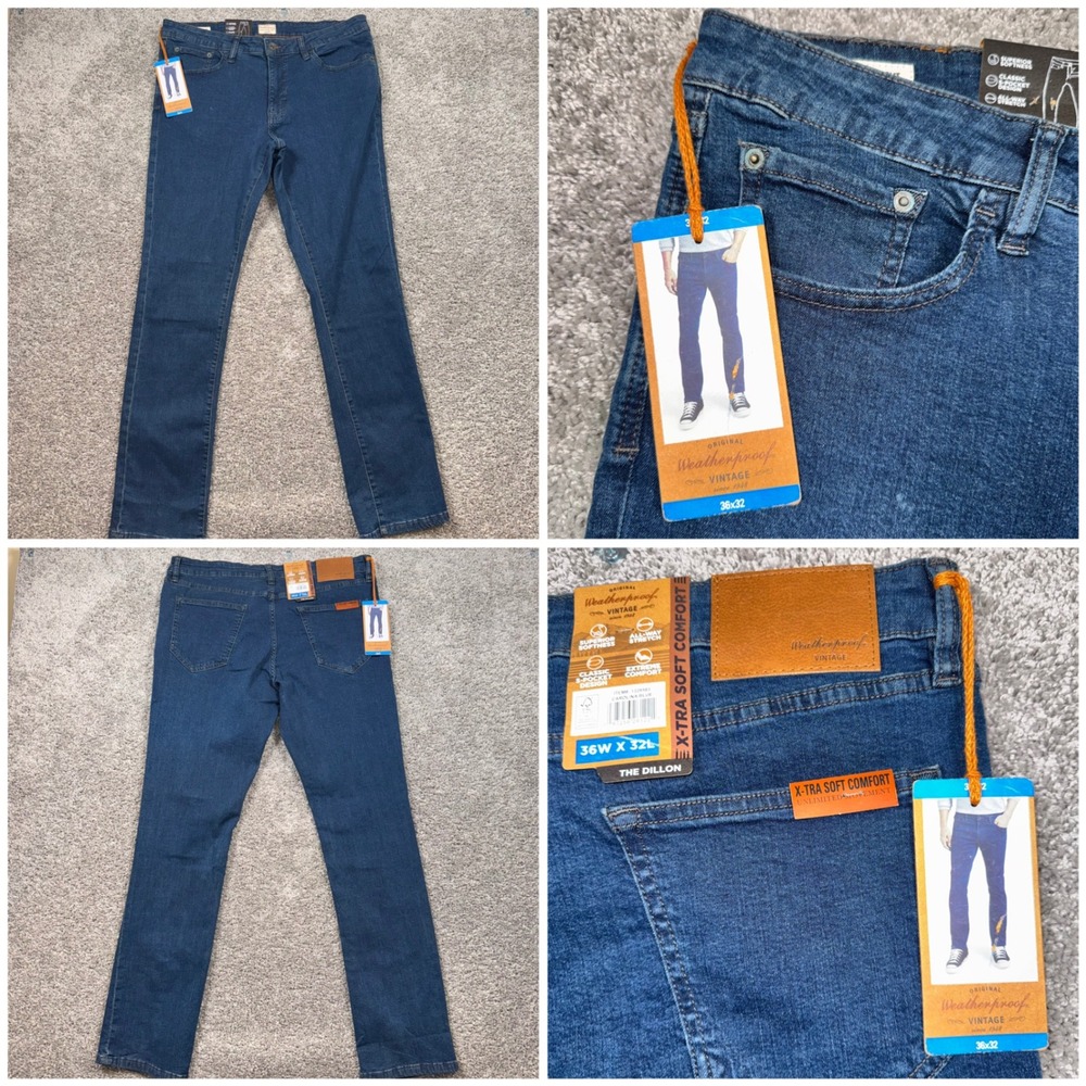 Weatherproof Vintage The Dillon Straight Fit Mens Stretch Jeans Blue 36x32 NEW